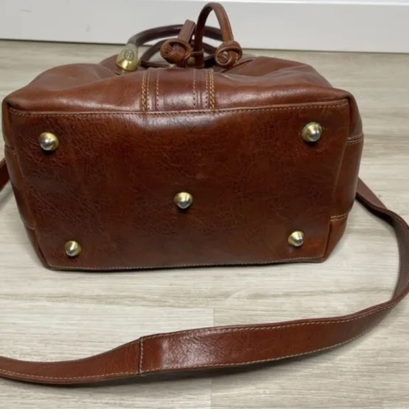 Vintage Large Leather Marino Orlandi Drawstring Buckle Bag. Orange and Brown. - Picture 3 of 8